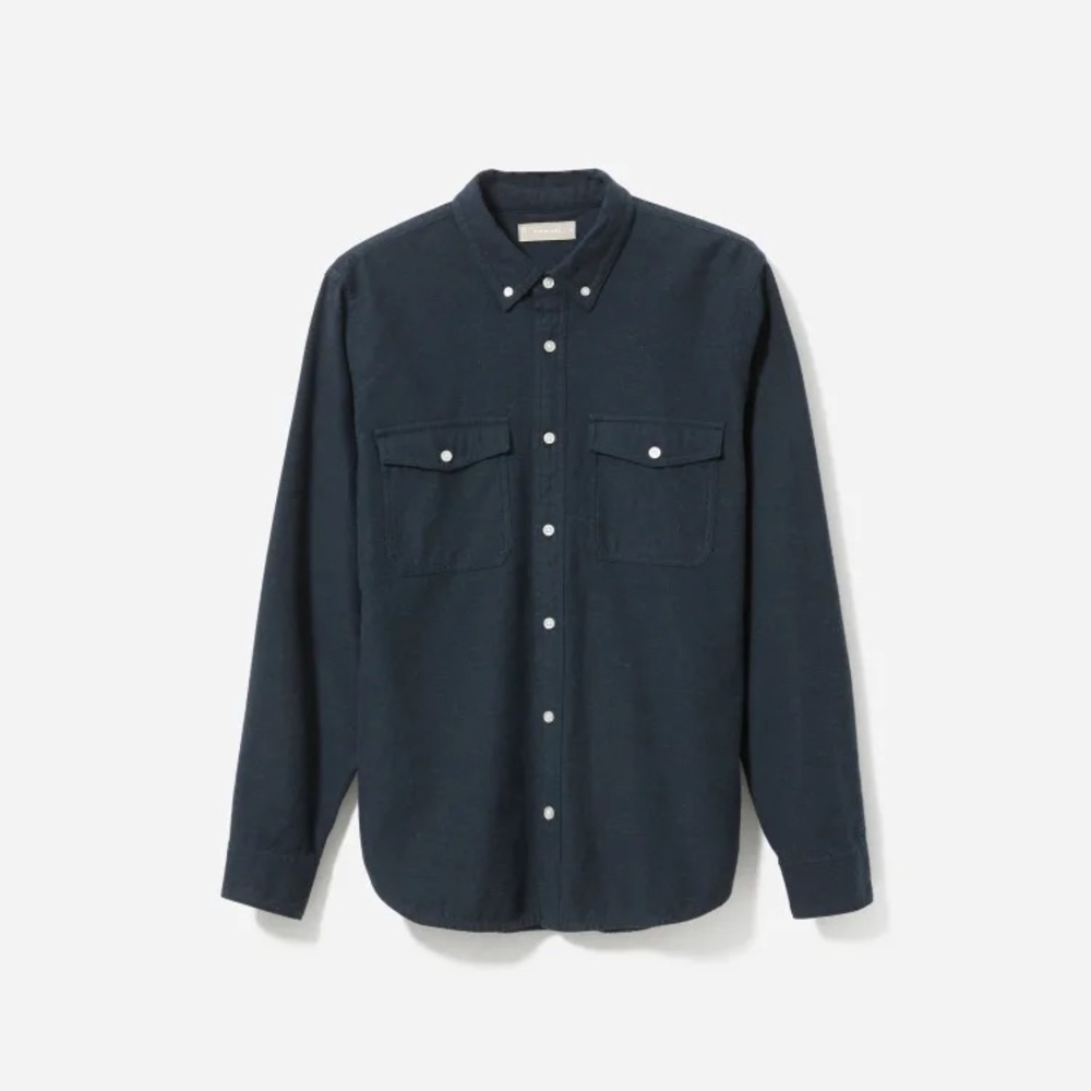 Everlane The Brushed Flannel Men’s Medium Navy Blue 100% Cotton Button Up